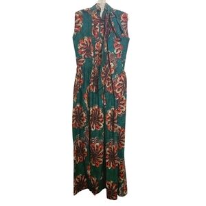 Women's Green Ankara Floral Print Sleeveless Midi Length Dress (Size Medium)